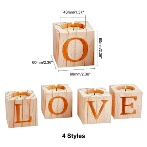 Valentine's Day Wood Candle Holder, Candlestick Engraved with Word Love - Picture 2 of 4